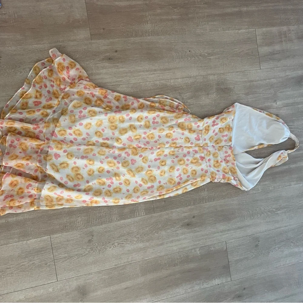 Floral Wrap Halter Dress, size XS, bridal shower, vacation, formal midi dress - Picture 9 of 15